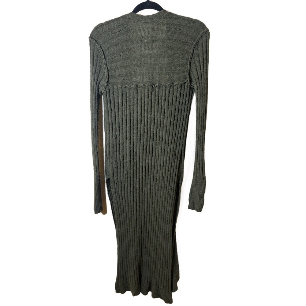 Pilcro Olive Green Gauzy Distressed Ribbed Longline Open Cardigan Sz XS - Picture 3 of 6